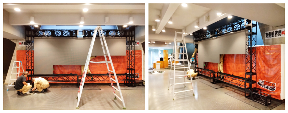 大型LEDビジョンサイネージ設置作業風景